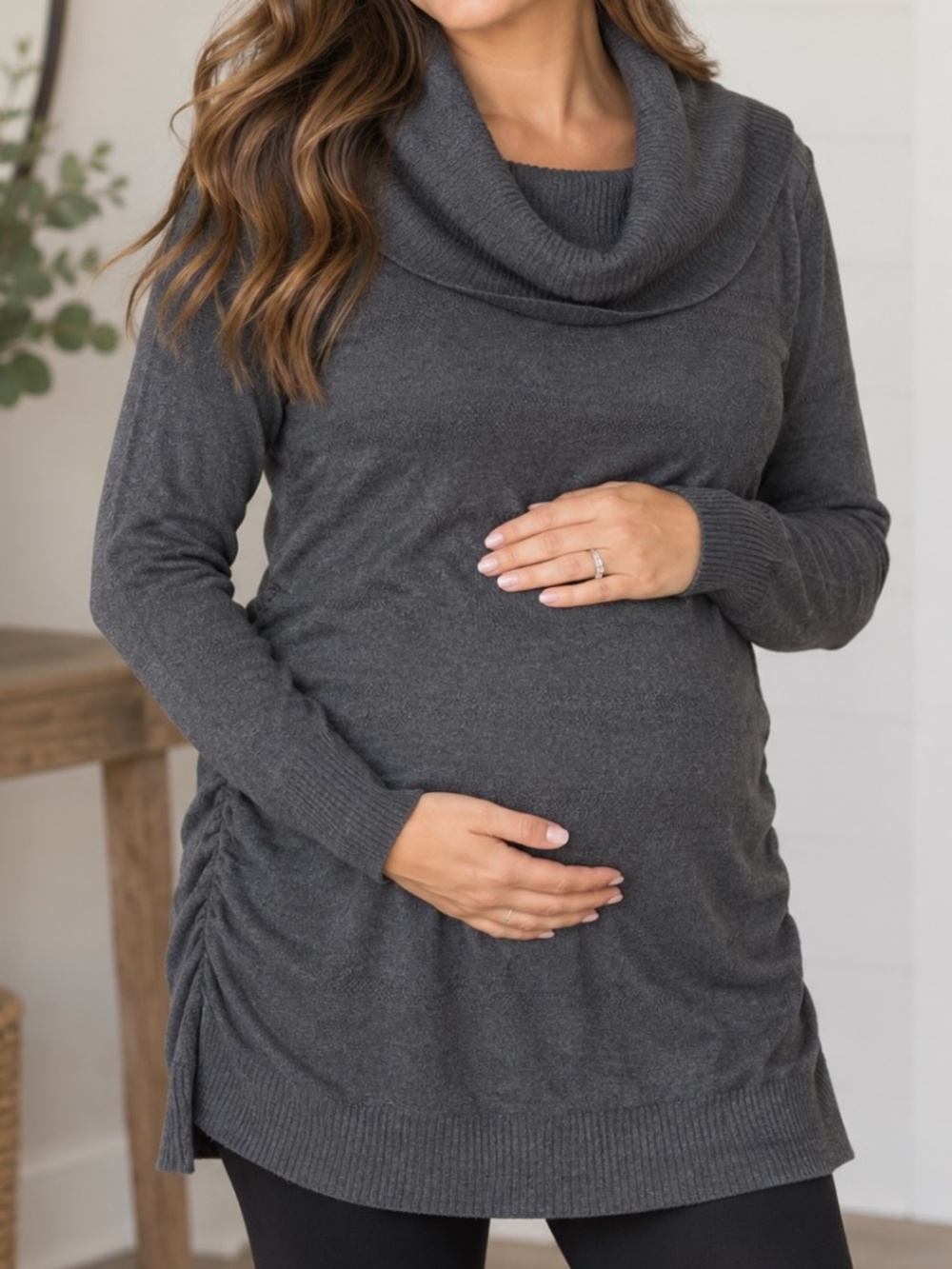 Liz Lange Maternity Cowl Neck Sweater Womens Size XL Gray Side Scrunch Lightweig